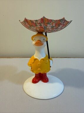 Bath & Body Works Yellow Duck candle holder with Red Boots and Floral Umbrella